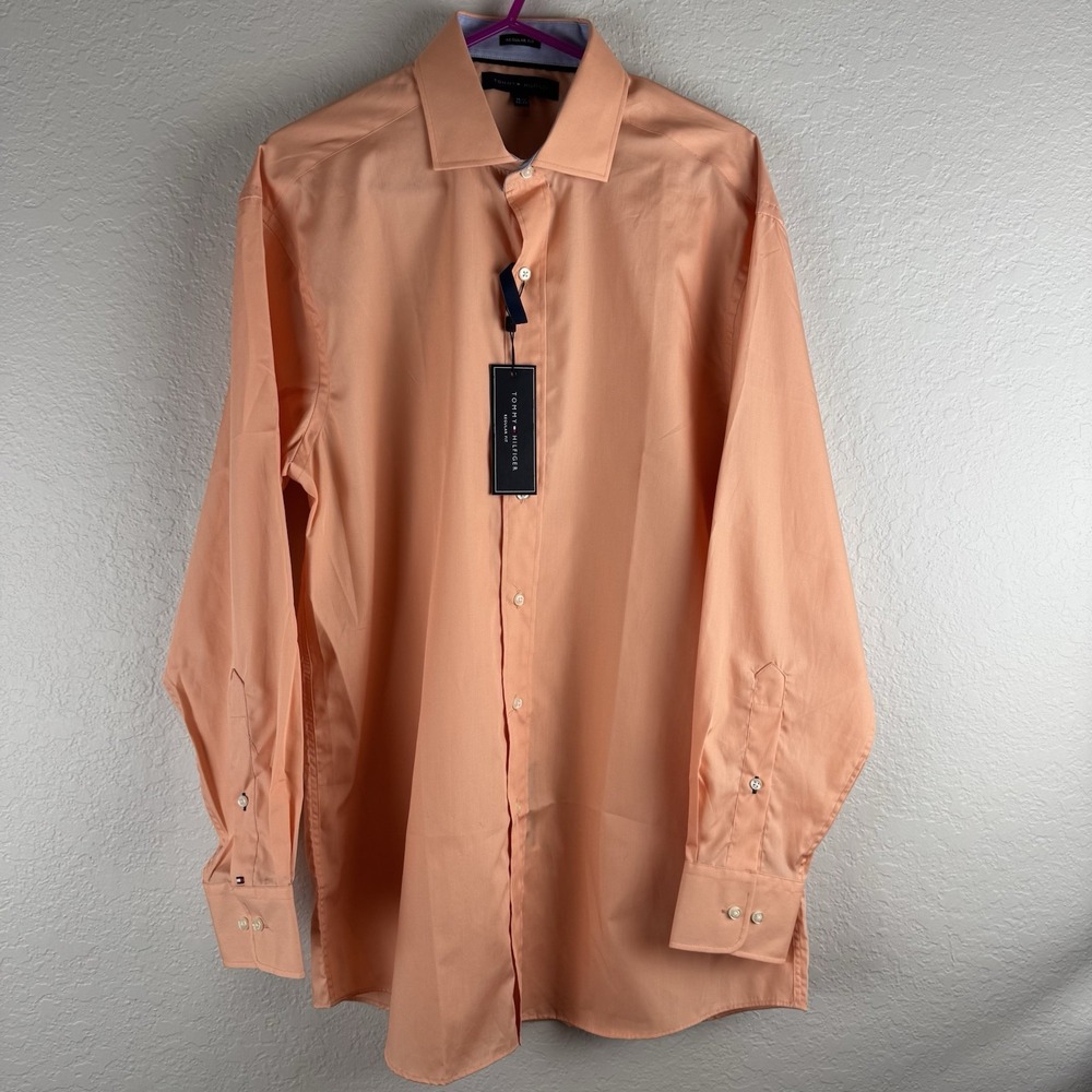 Tommy Hilfiger Men's Dress Shirt 15.5 32/33 Regular Fit Orange Long Sleeve